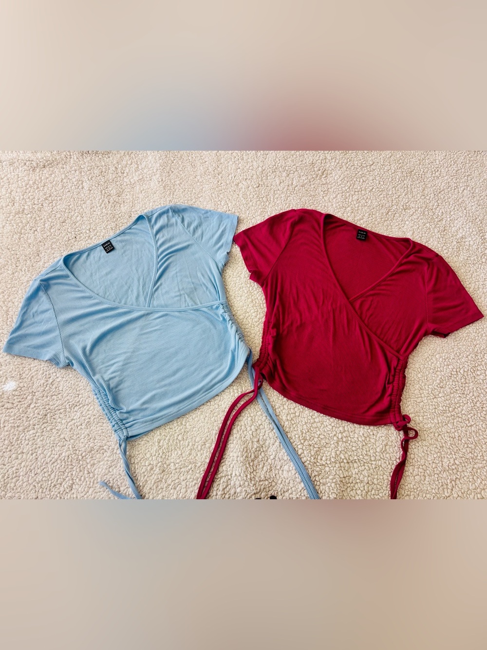 Ribbed Wrap Crop Top — Light Blue or Deep Red